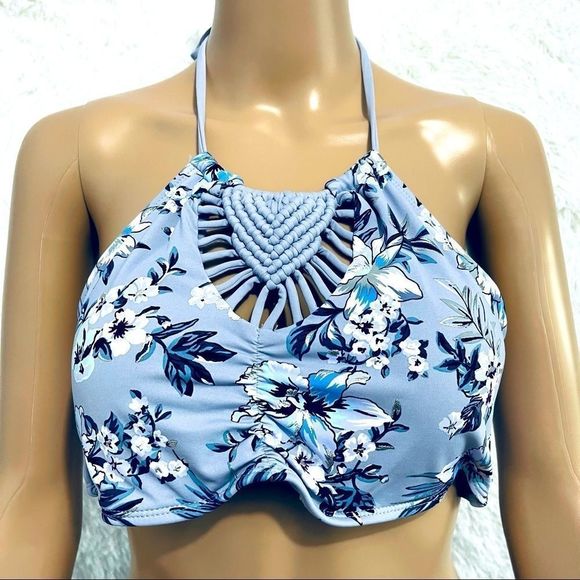 NWT Ambrielle Floral High Neck Halter Swim Top - Picture 1 of 9